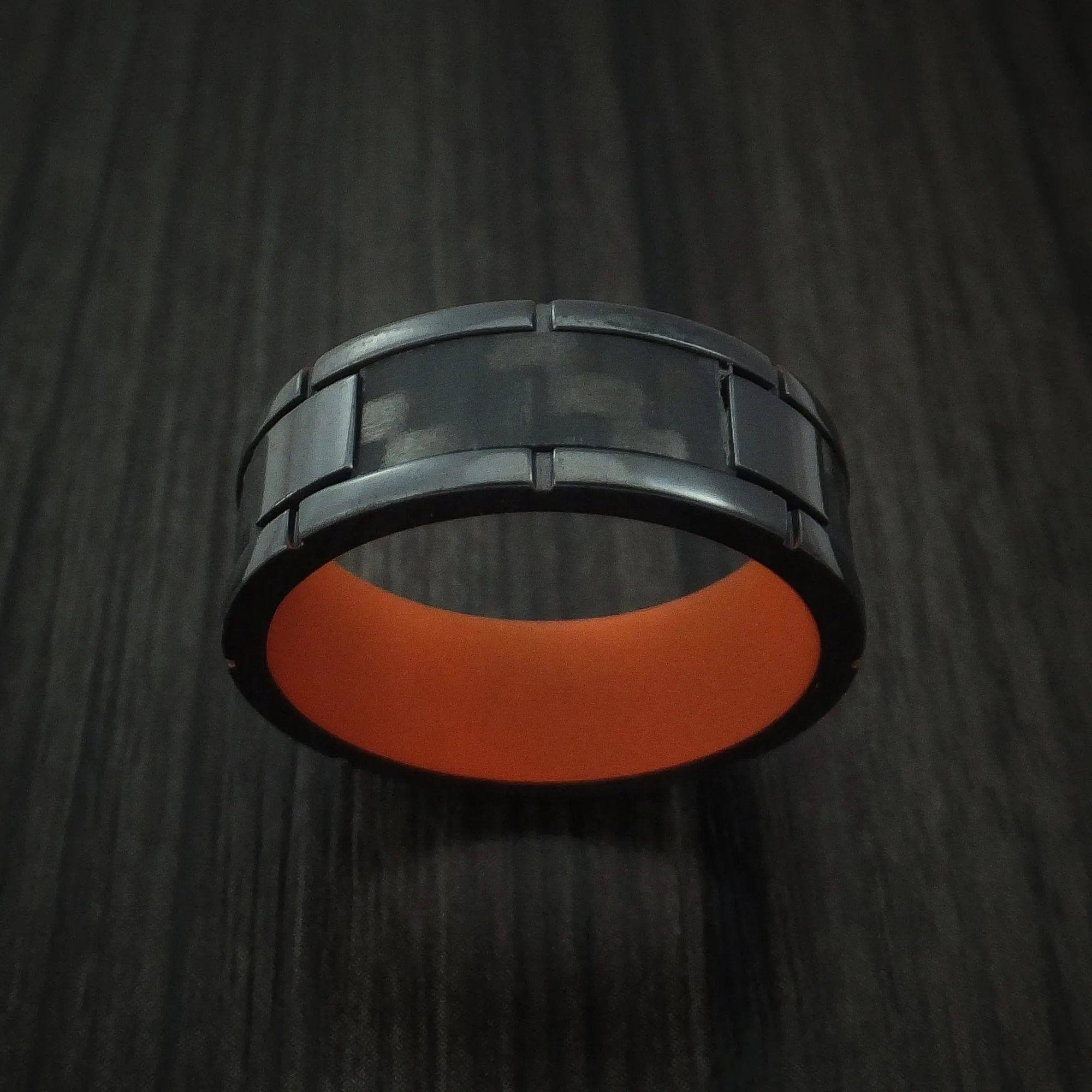 Black Zirconium and Carbon Fiber Weave Pattern Men's Ring with Cerakote Interior Custom Made