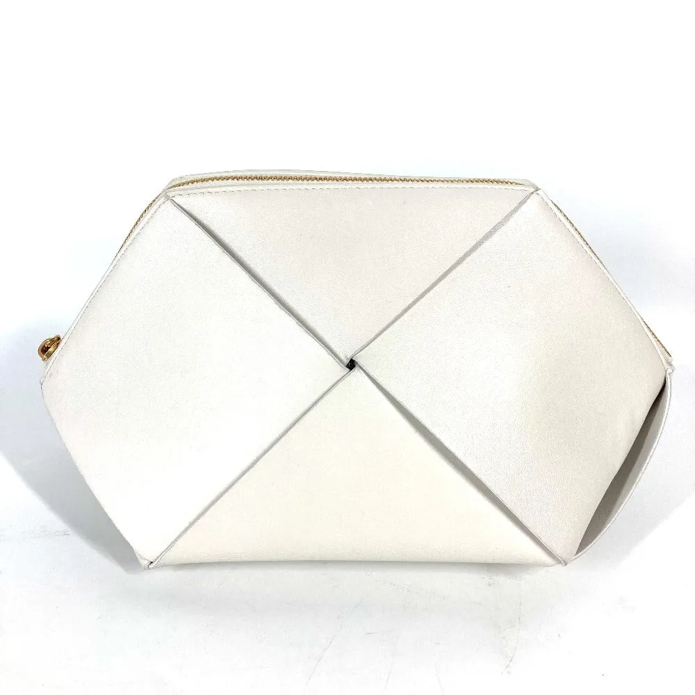 BOTTEGAVENETA Pouch 666696 leather white MAXI INTRECCIATO Chalk Women Used Authentic