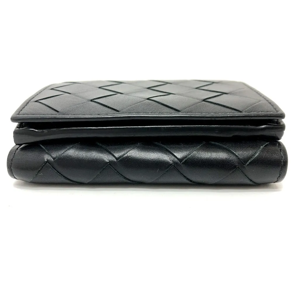 BOTTEGAVENETA Trifold wallet 592678 leather black INTRECCIATO Compact wallet Women Used Authentic