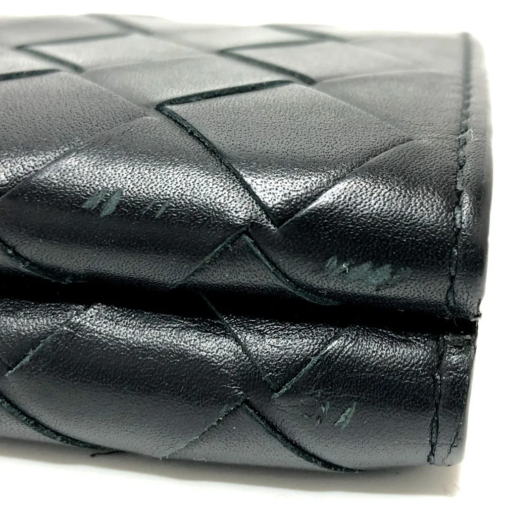 BOTTEGAVENETA Trifold wallet 592678 leather black INTRECCIATO Compact wallet Women Used Authentic