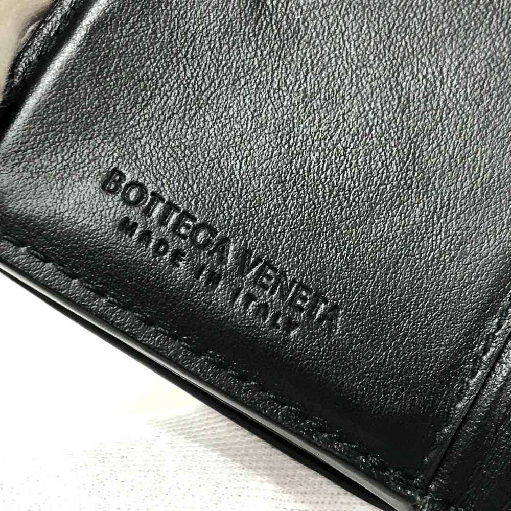 BOTTEGAVENETA Trifold wallet 592678 leather black INTRECCIATO Compact wallet Women Used Authentic