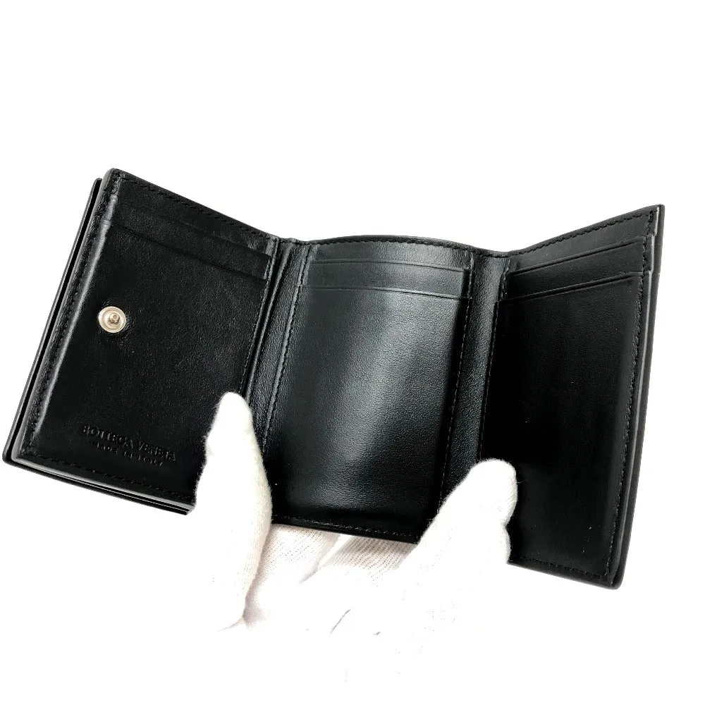 BOTTEGAVENETA Trifold wallet 592678 leather black INTRECCIATO Compact wallet Women Used Authentic