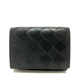 BOTTEGAVENETA Trifold wallet 592678 leather black INTRECCIATO Compact wallet Women Used Authentic