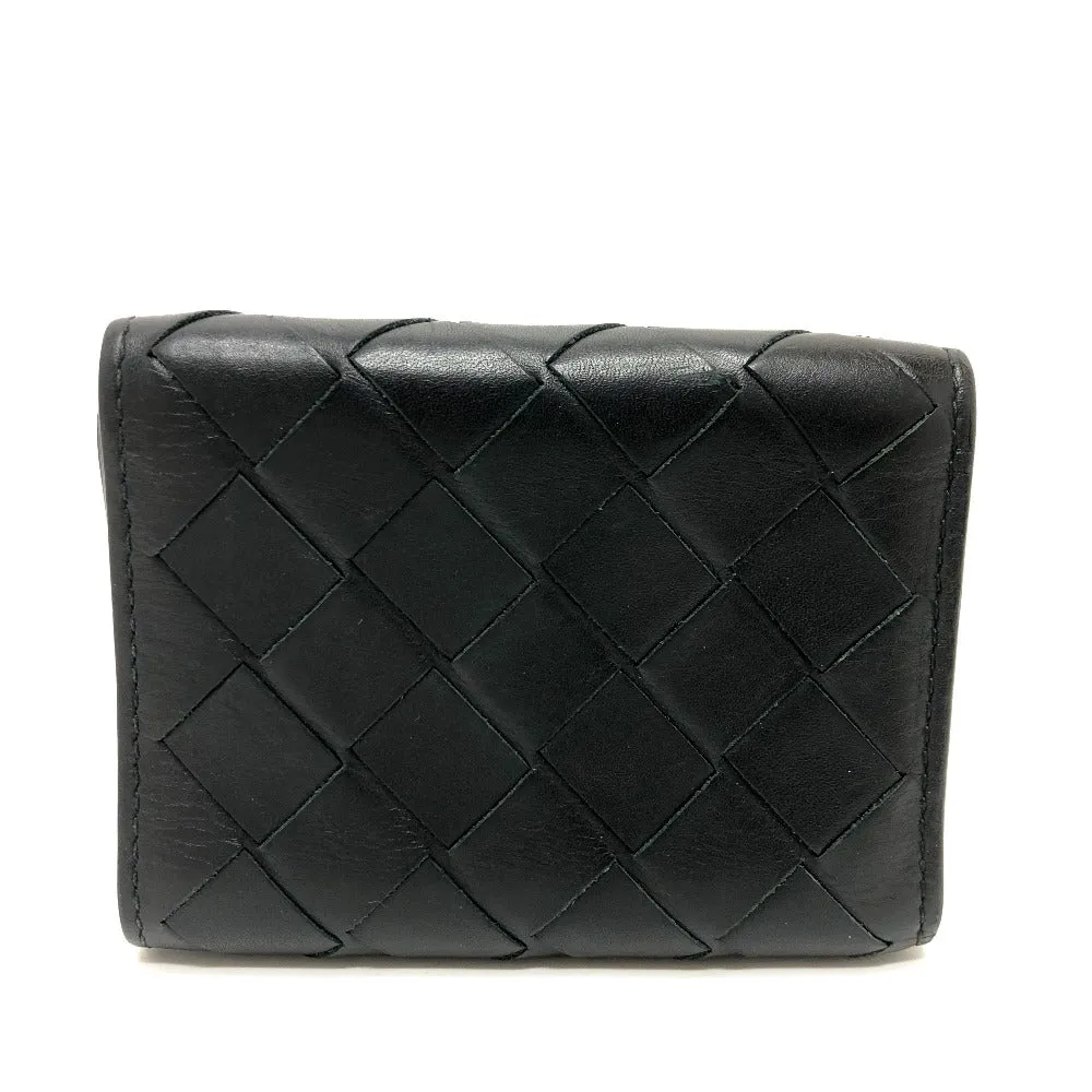 BOTTEGAVENETA Trifold wallet 592678 leather black INTRECCIATO Compact wallet Women Used Authentic