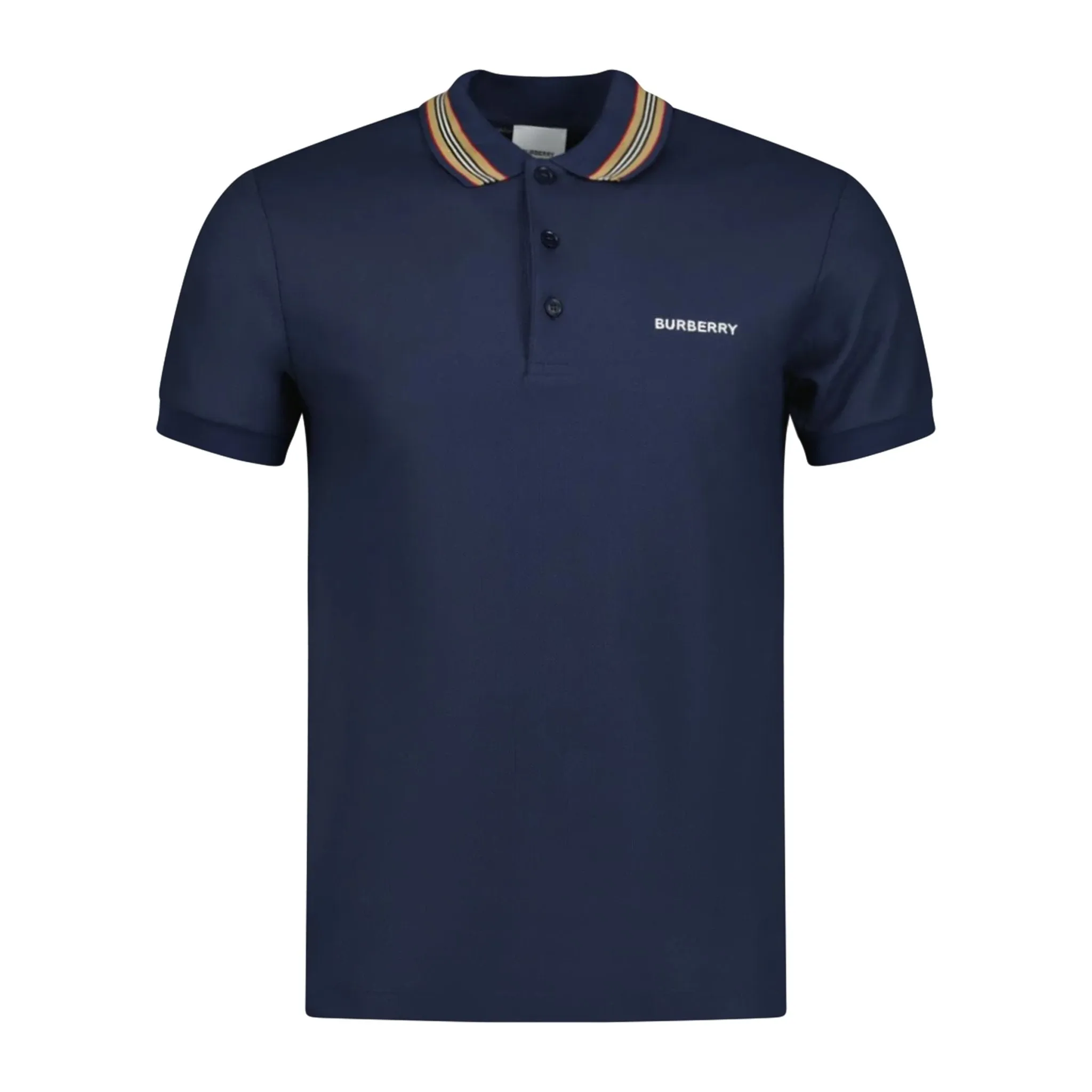 BURBERRYStripe Collar Polo T-Shirt Navy