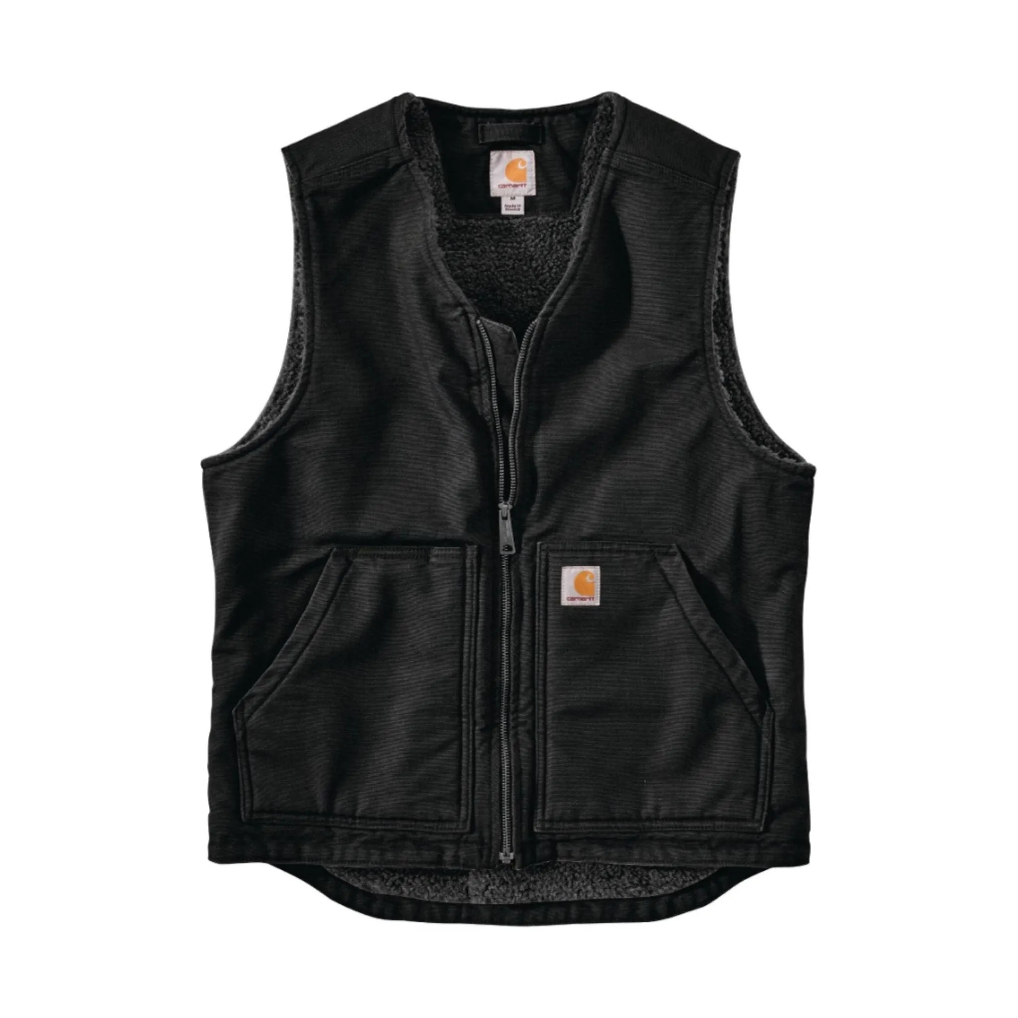 Carhartt Men's Relaxed Fit Washed Duck Sherpa Lined Vest - Black