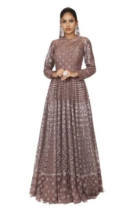 Coffee brown gown with dupatta.