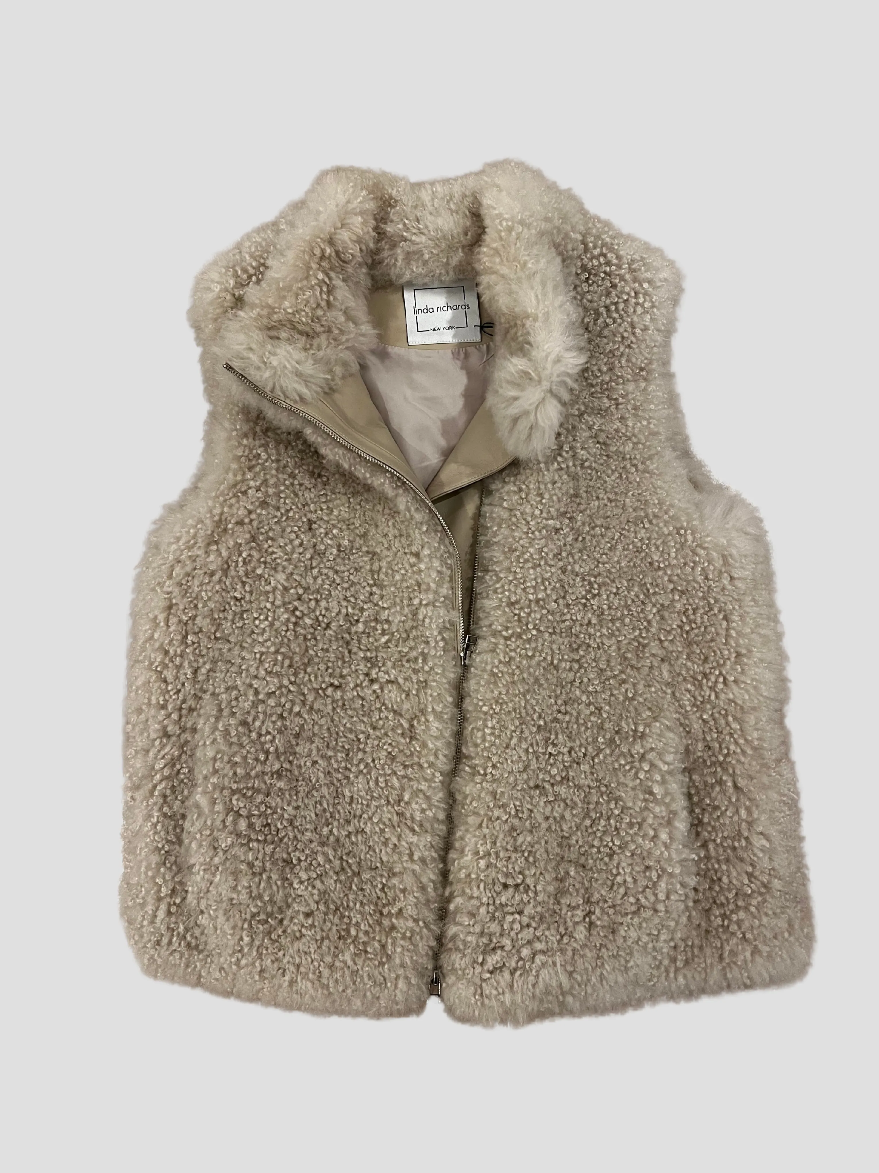 Cream Cashmere Shearling Zip Up Vest