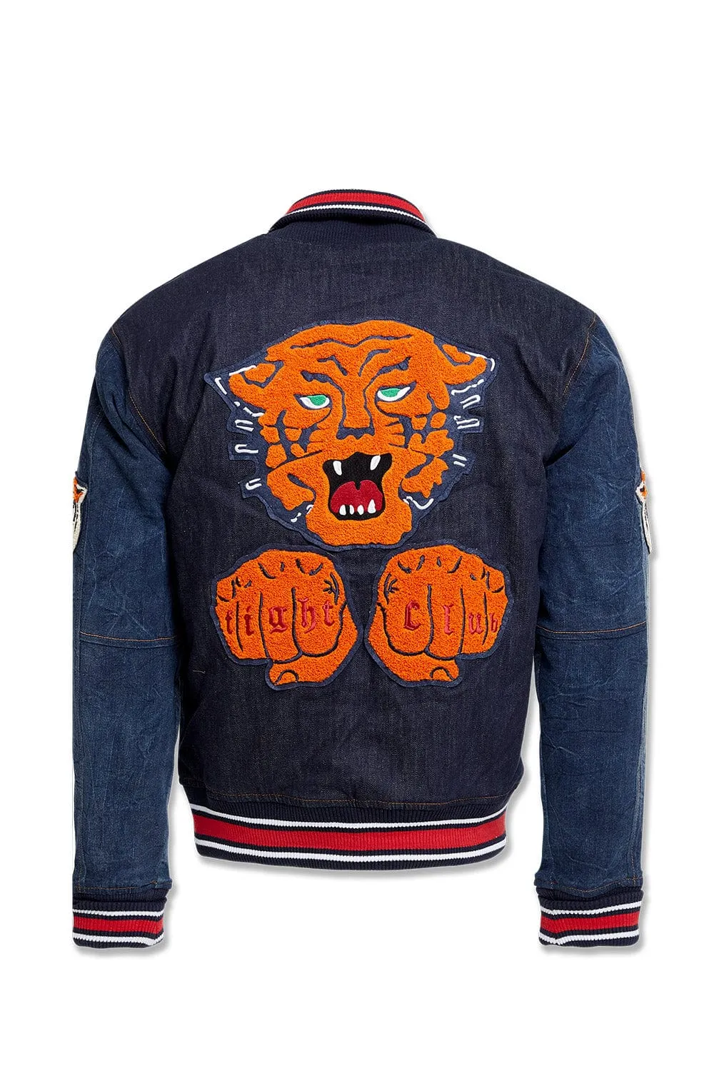 Crouching Tiger Denim Varsity Jacket (Dark Blue)