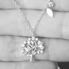 Dainty Winter Tree Of Life Necklace, Silver and Cubic Zirconia