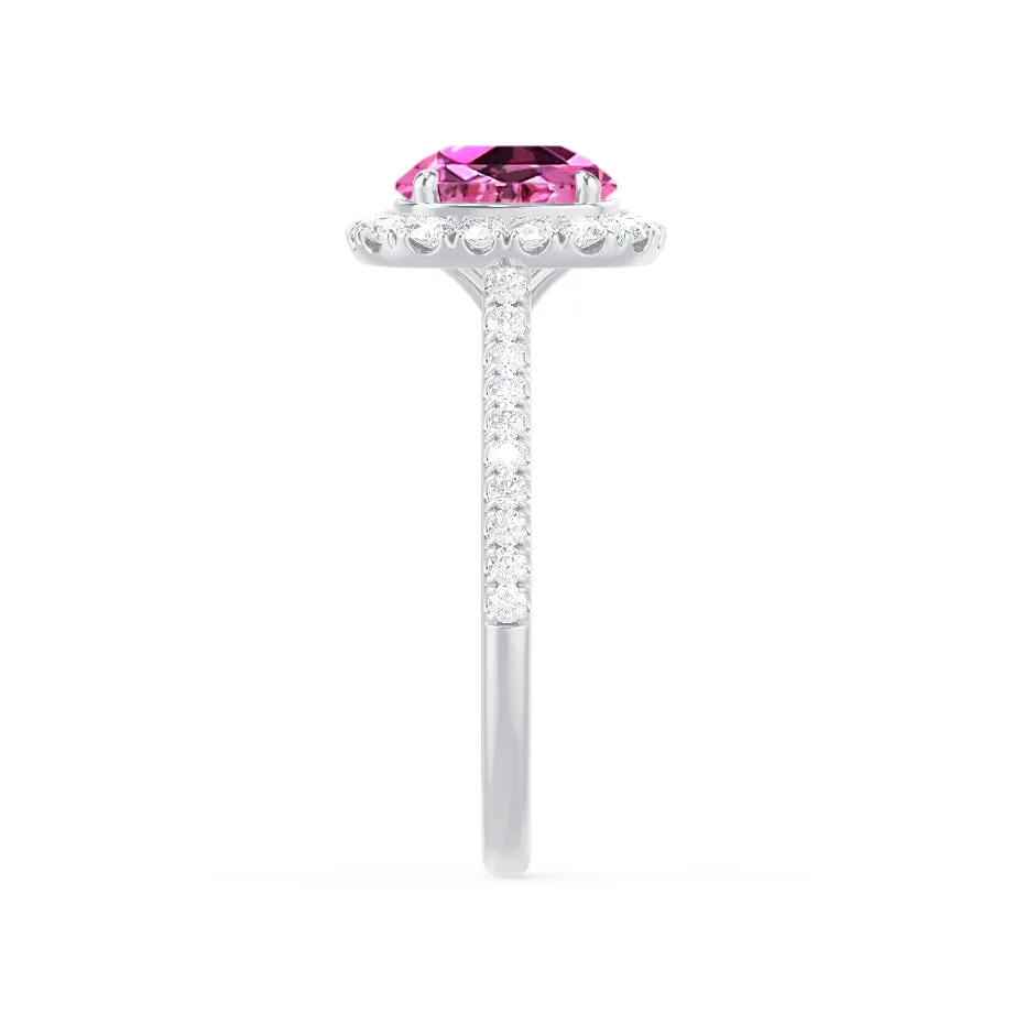 DARLEY - Chatham® Pink Sapphire Elongated Cushion Micro Pavé 18k White Gold Halo