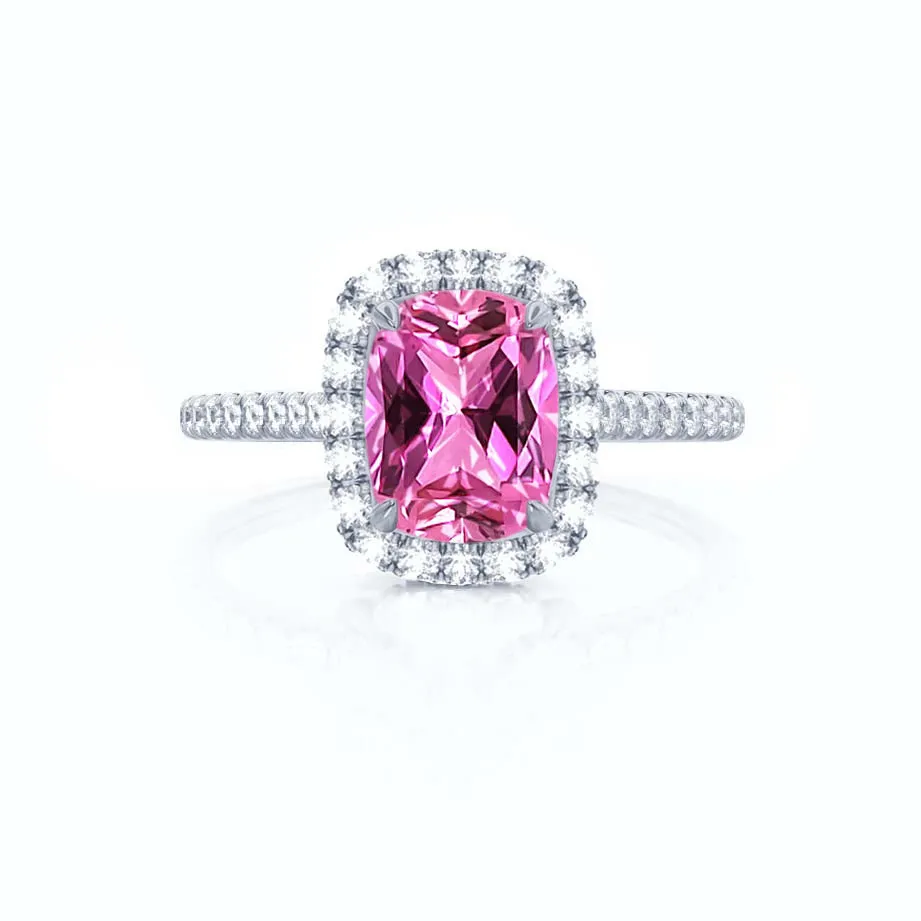 DARLEY - Chatham® Pink Sapphire Elongated Cushion Micro Pavé 18k White Gold Halo