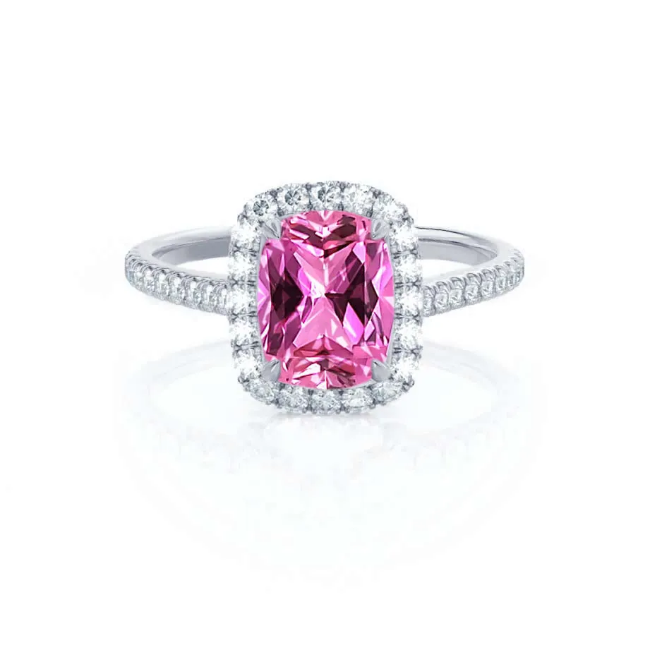 DARLEY - Chatham® Pink Sapphire Elongated Cushion Micro Pavé 18k White Gold Halo