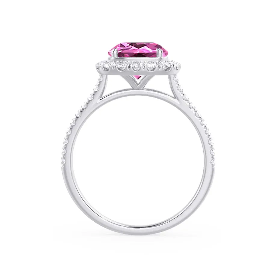 DARLEY - Chatham® Pink Sapphire Elongated Cushion Micro Pavé 18k White Gold Halo