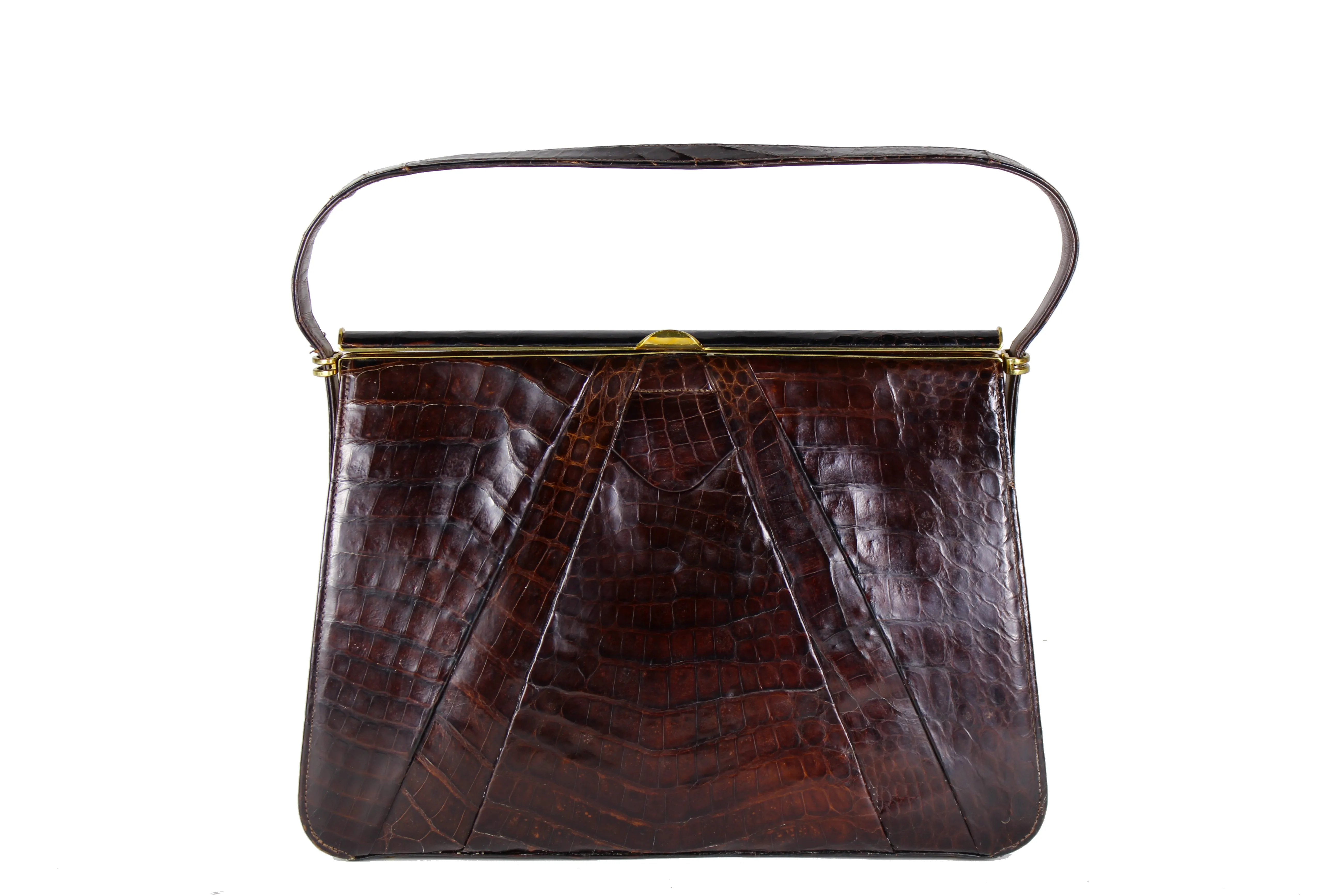 DEITSCH brown chocolate crocodile skin frame handbag