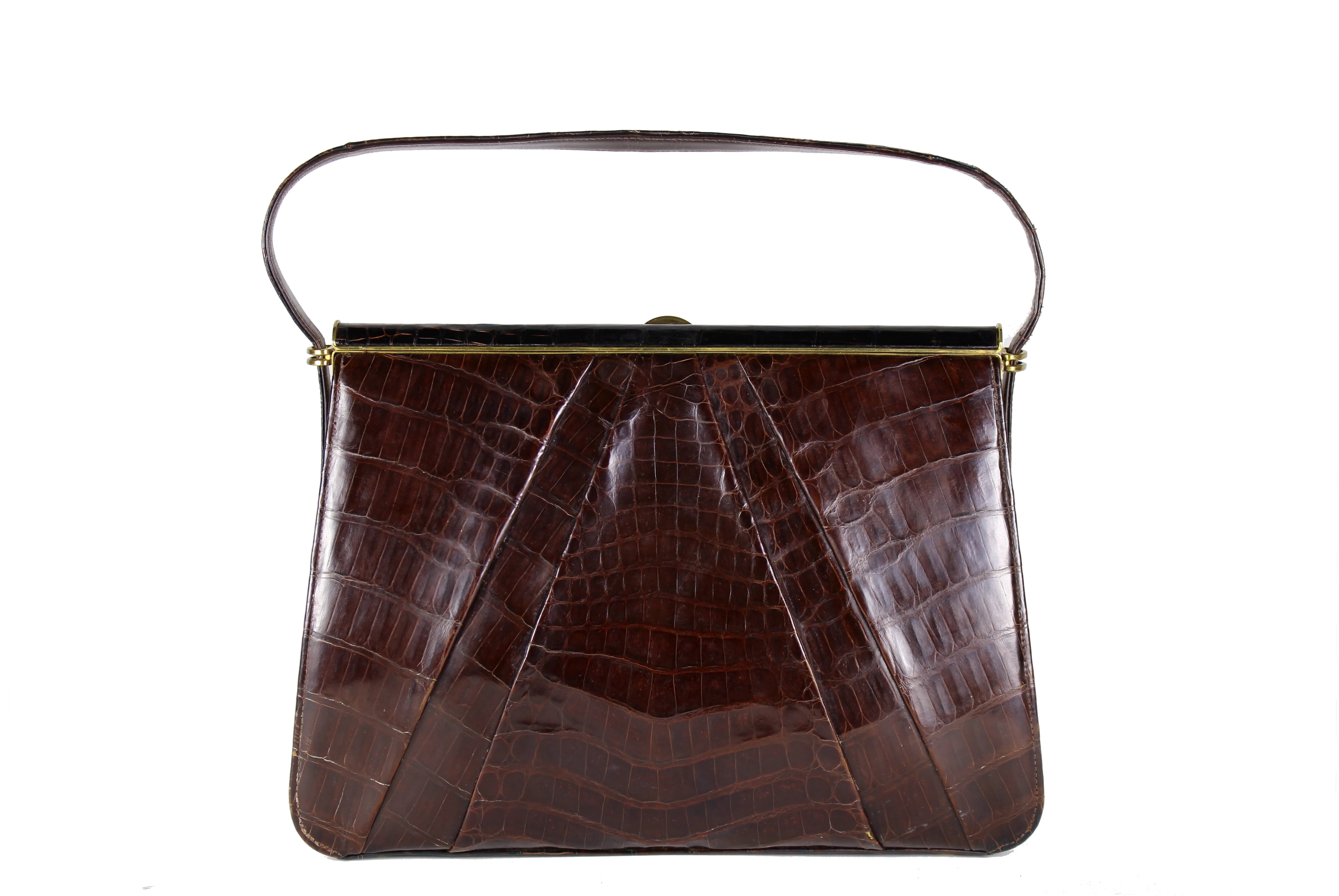 DEITSCH brown chocolate crocodile skin frame handbag