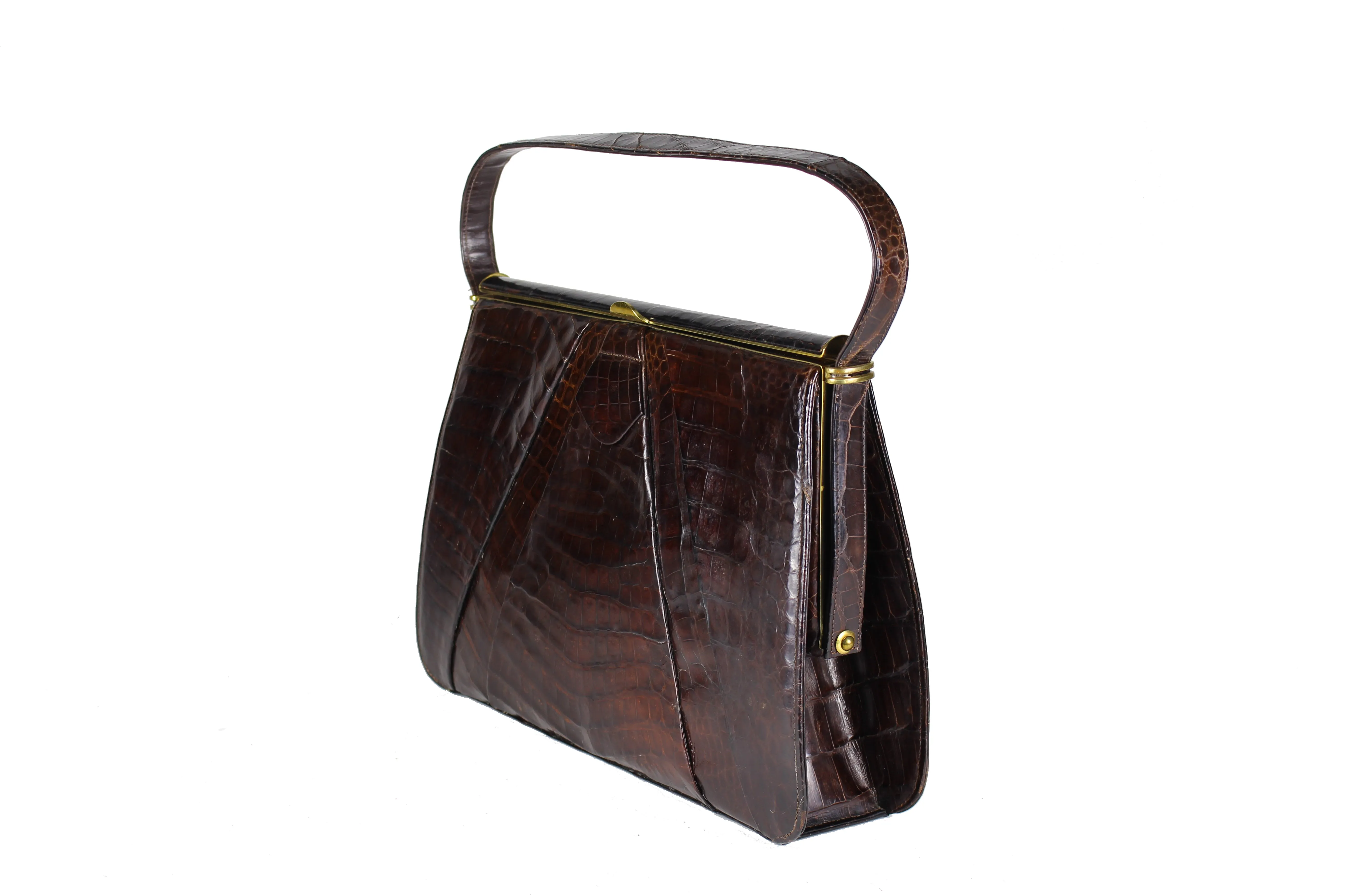 DEITSCH brown chocolate crocodile skin frame handbag