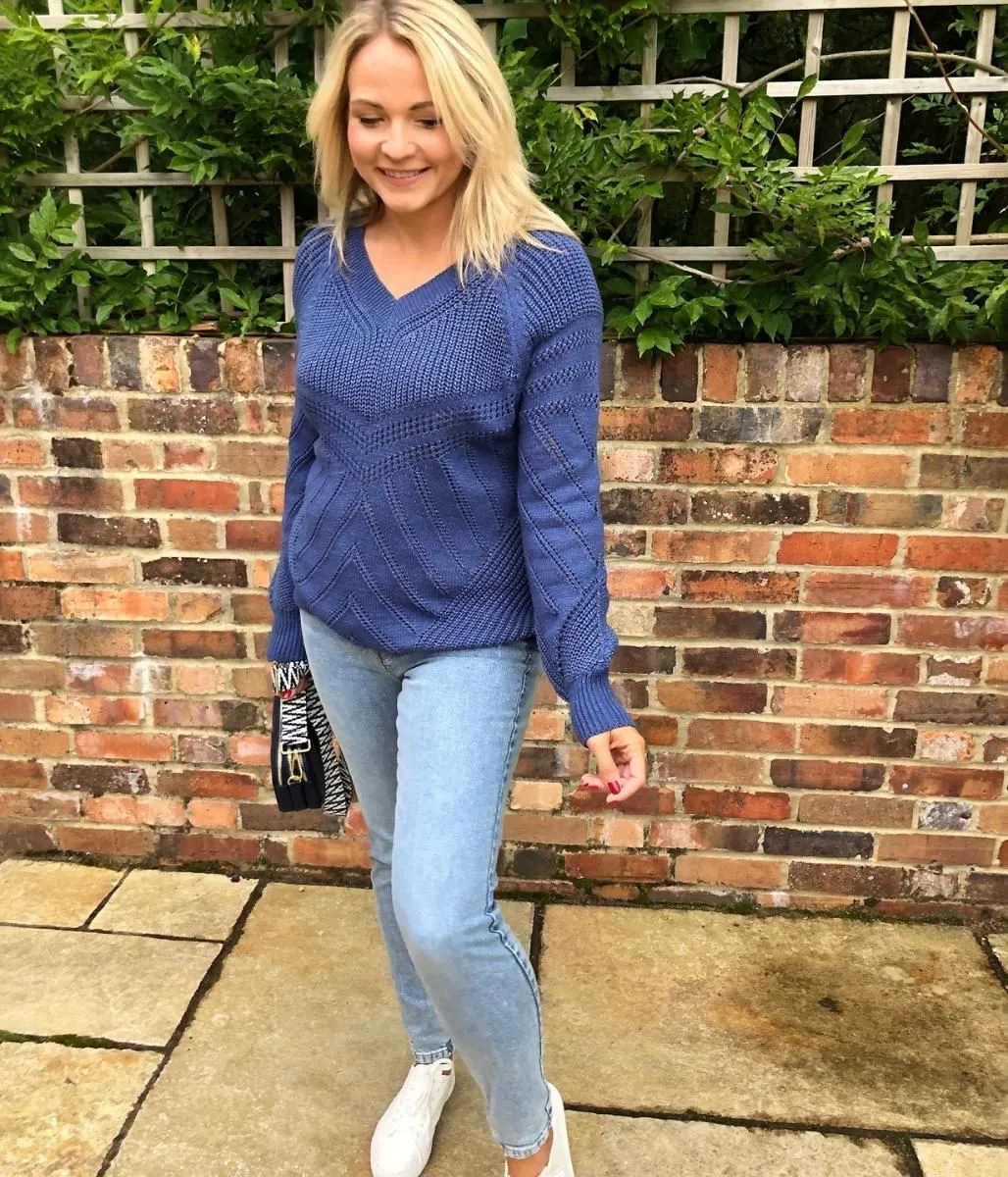 Denim Blue Cotton Rich Textured Jumper