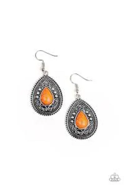 Desert Nirvana Orange Stone Teardrop Earrings - Paparazzi Accessories