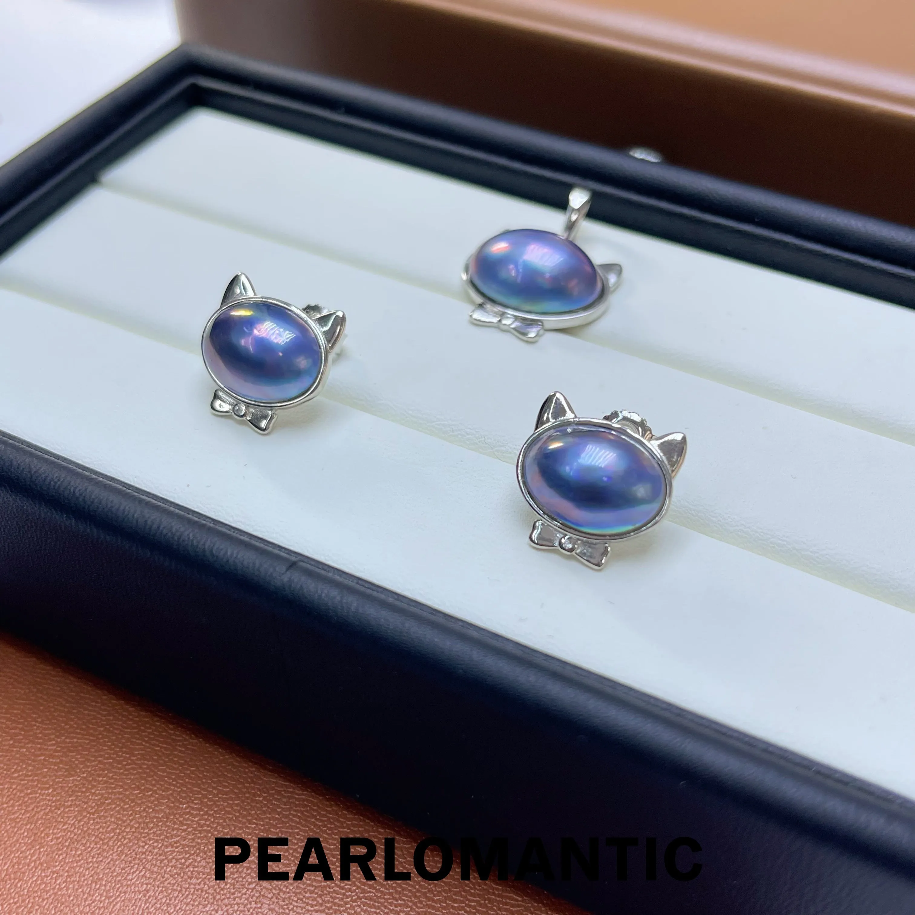 [Designer's Choice] Saltwater Mabe Pearl 10*14mm Blue Kitten Set w/ S925 Silver