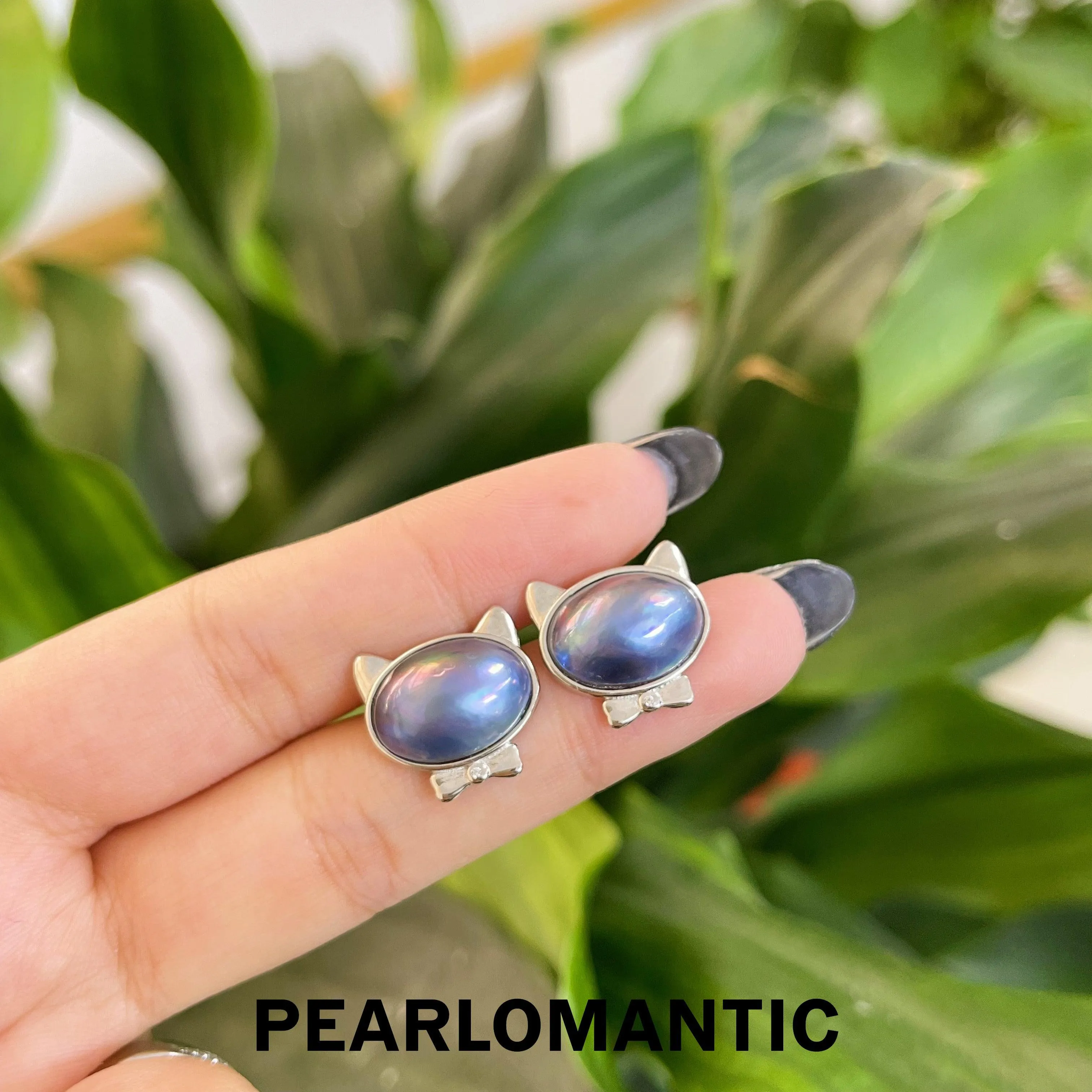 [Designer's Choice] Saltwater Mabe Pearl 10*14mm Blue Kitten Set w/ S925 Silver