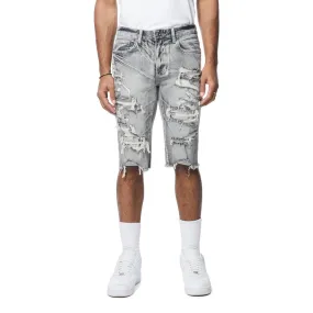 Distressed Rip & Repair Jean Shorts - Union Grey