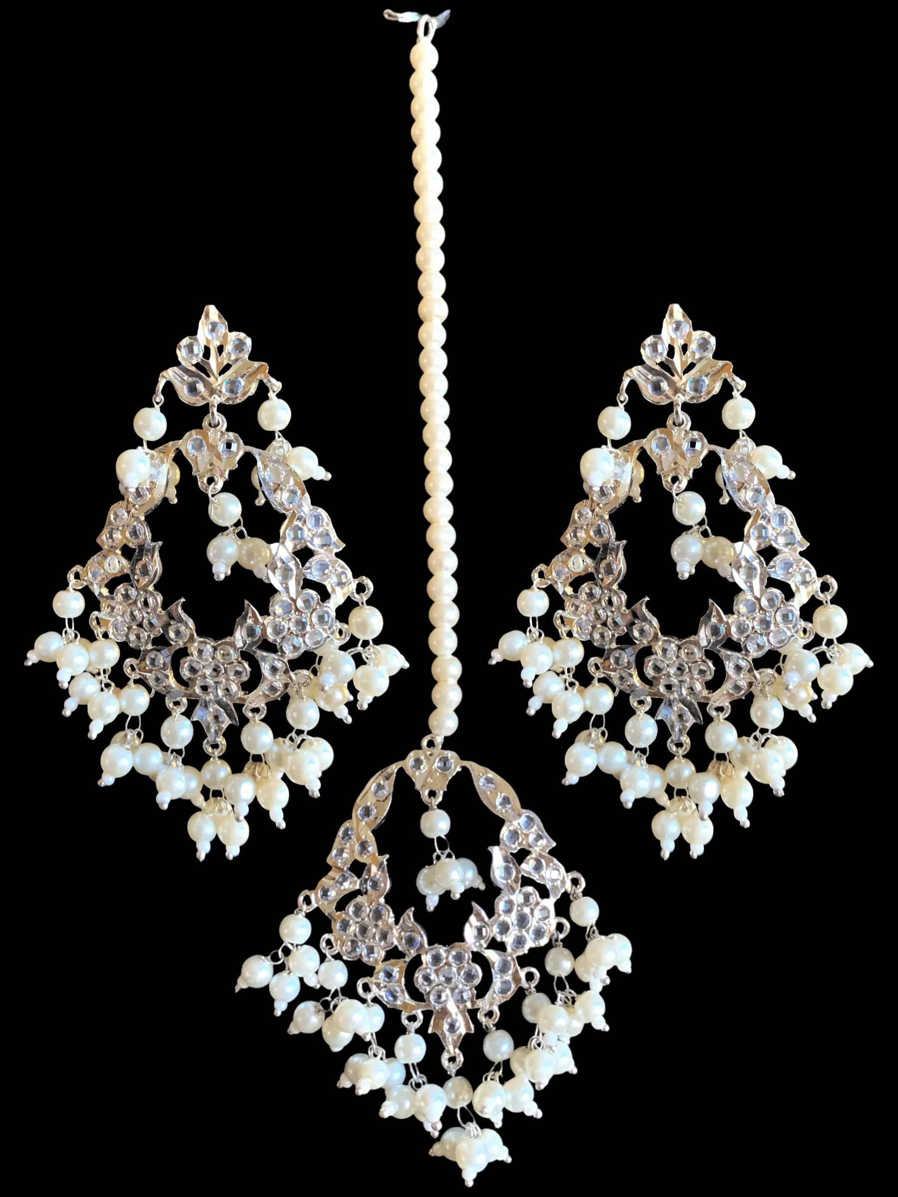 DJET22 Madhuri earrings tika set in silver plating   ( READY TO SHIP)