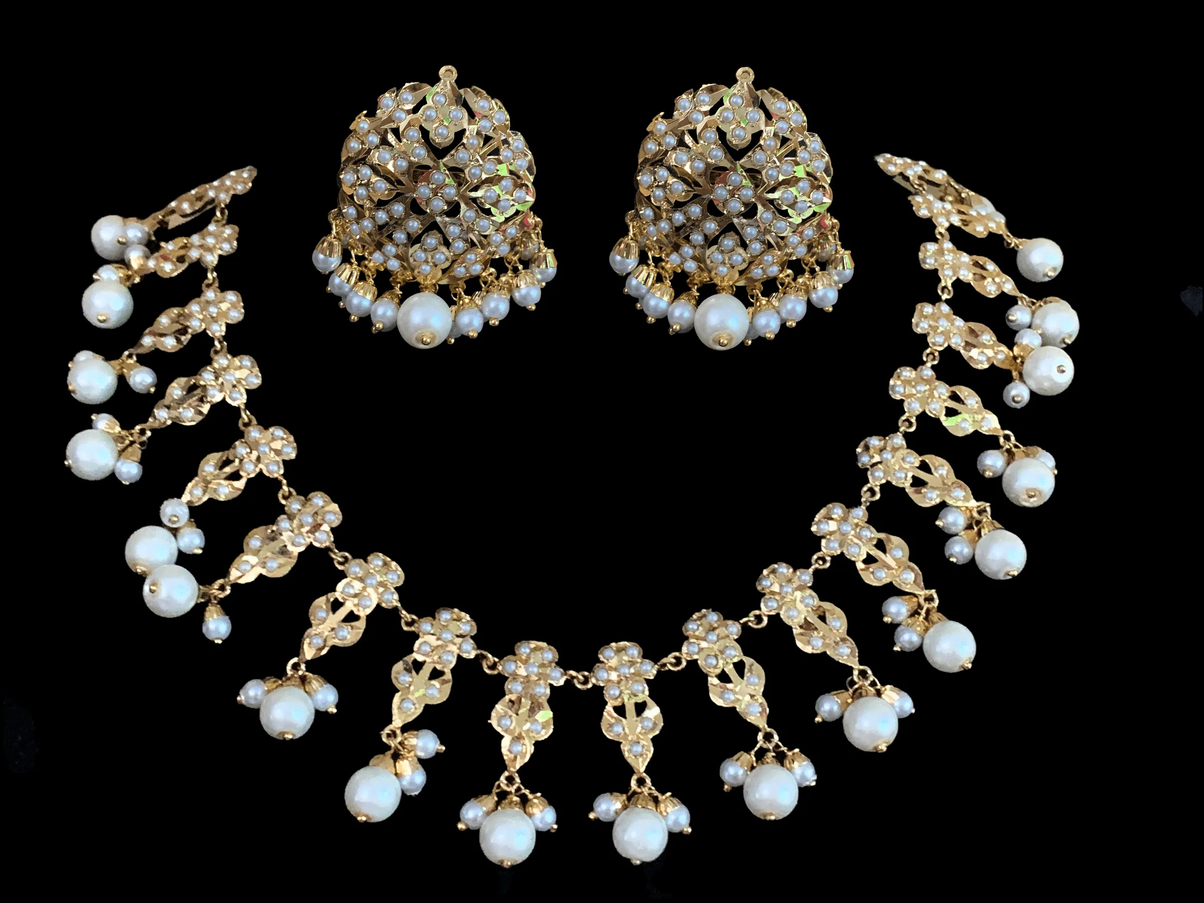 DNS44 Alea punjabi Jadau necklace  set - pearls (SHIPS IN 5 WEEKS )