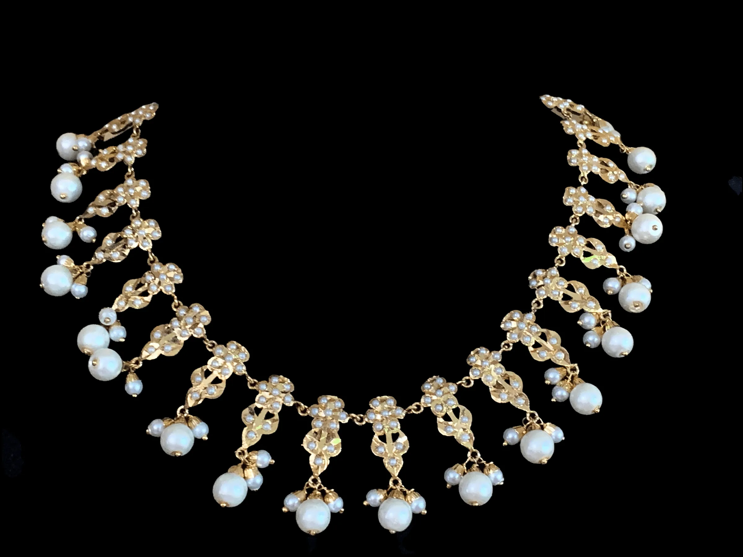 DNS44 Alea punjabi Jadau necklace  set - pearls (SHIPS IN 5 WEEKS )