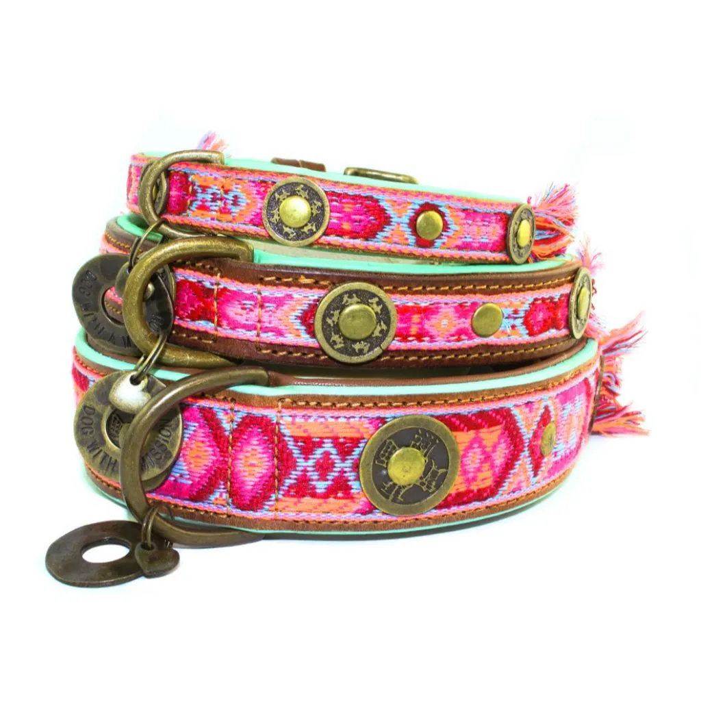 Dog with a Mission Boho Rosa Fringed Dog Collar PINK