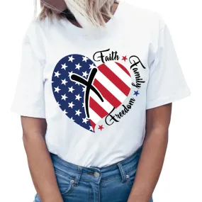 Faith Family Freedom American Flag Heart T-Shirt