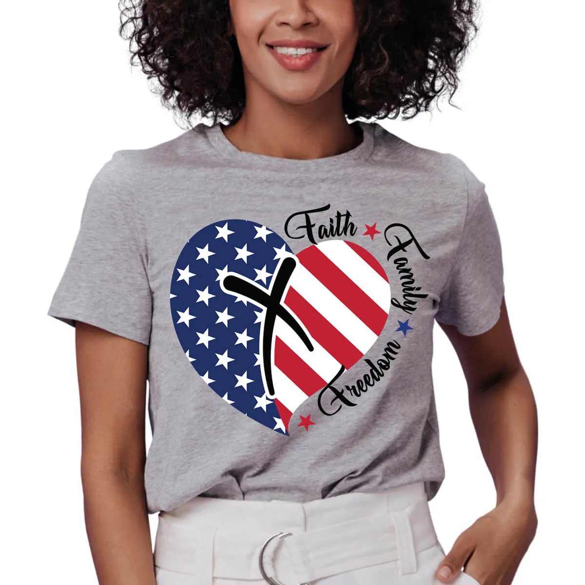 Faith Family Freedom American Flag Heart T-Shirt