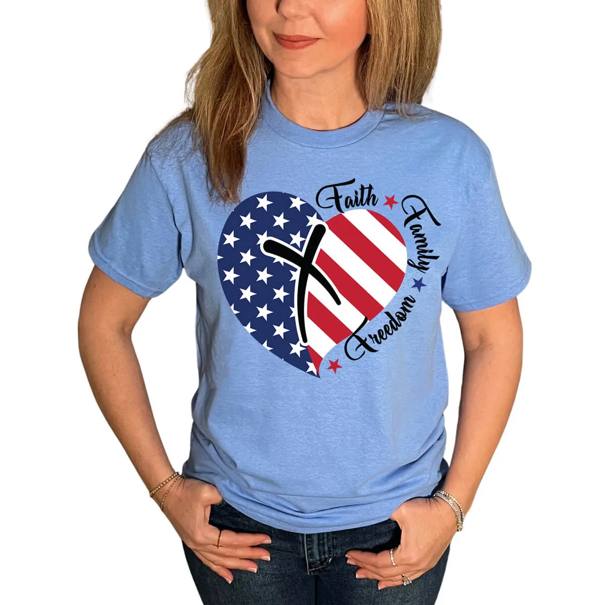 Faith Family Freedom American Flag Heart T-Shirt