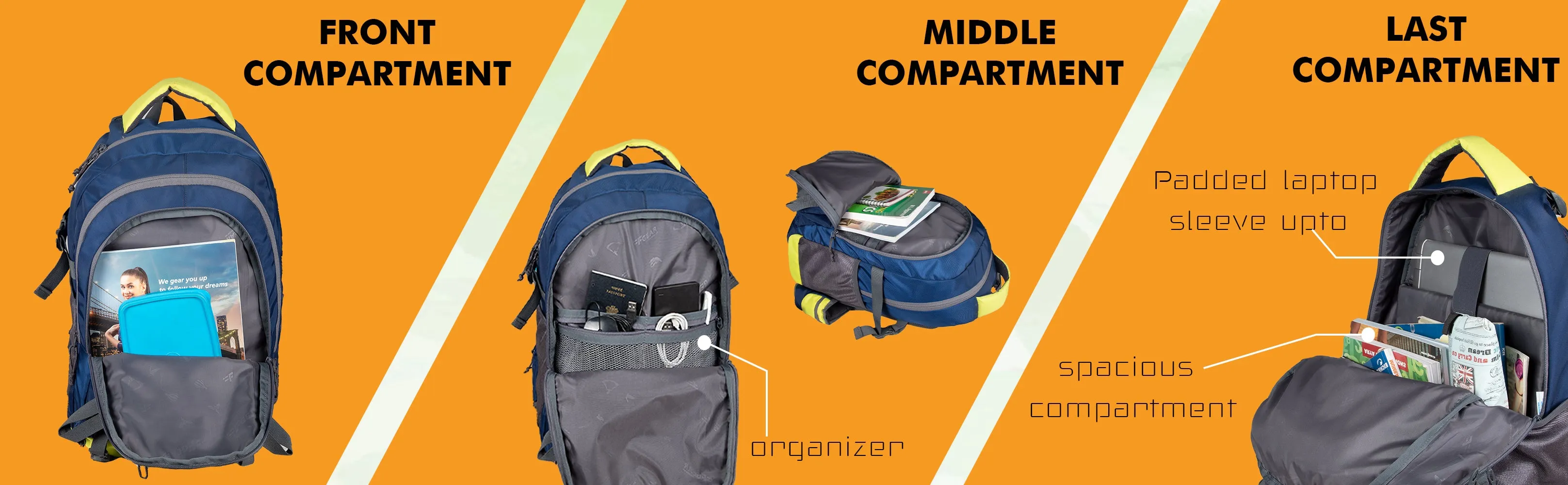 Firefly V2 40L Laptop Navy Blue Yellow Rucksack