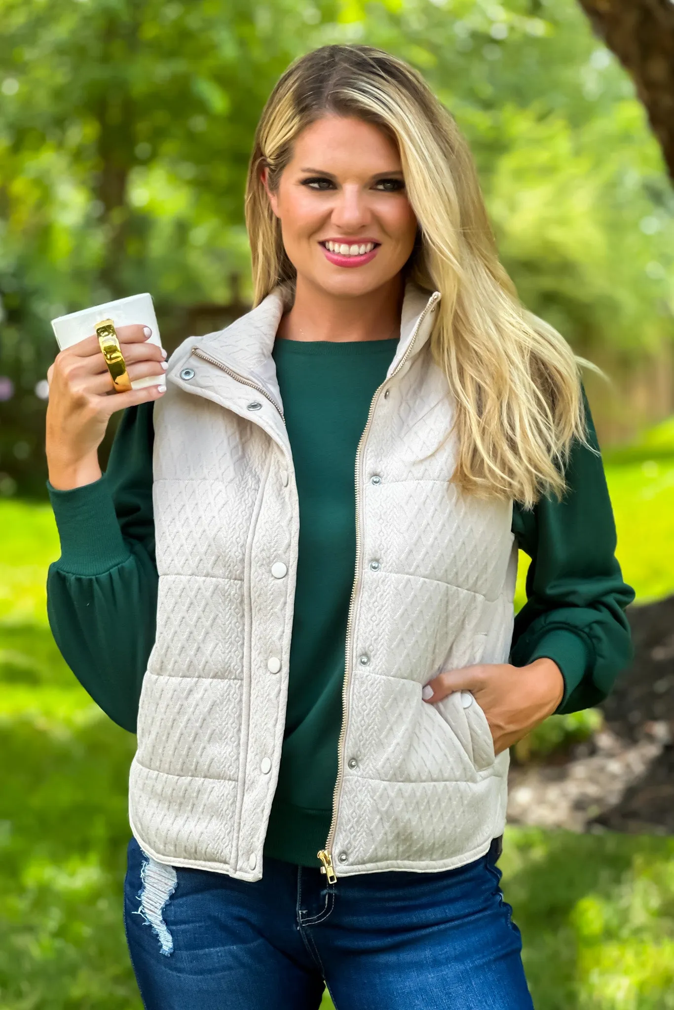 Fireside Feels Textured Vest : Taupe