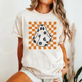 Floral Ghost Checker Graphic Tee, Ivory