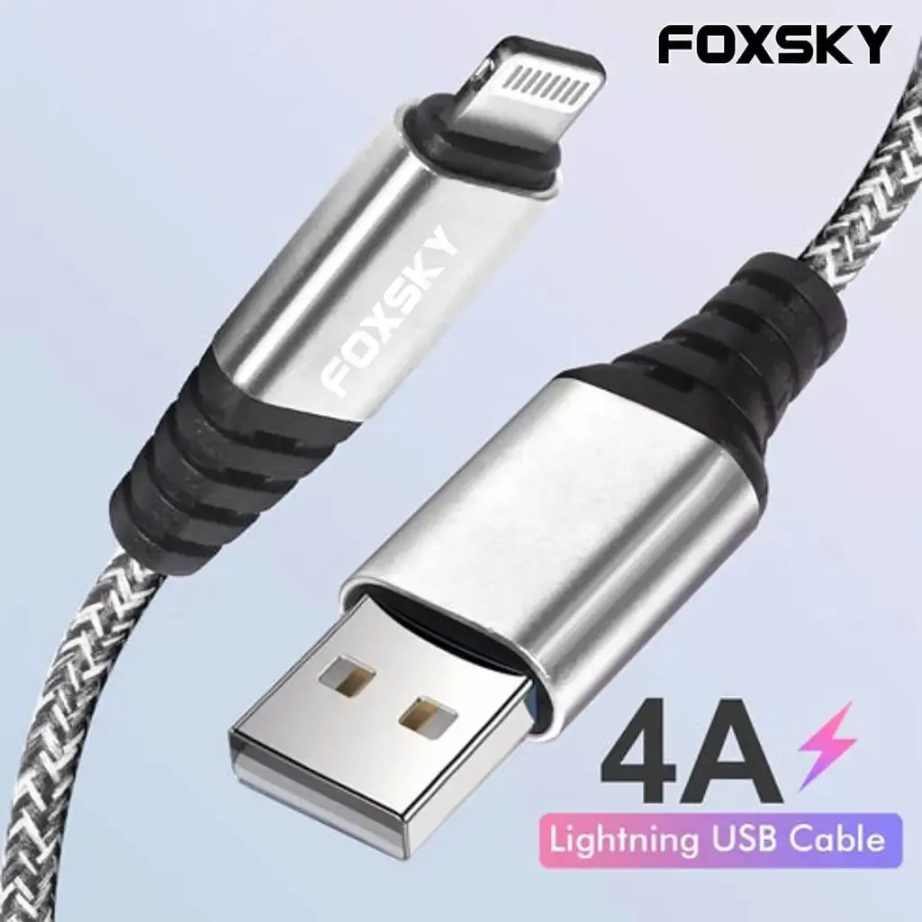 Foxsky Nylon Braided Lightning USB Syncing And Charging Cable For iPhone And iPad