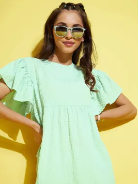 Girls Green Seer Sucker Boxy Dress