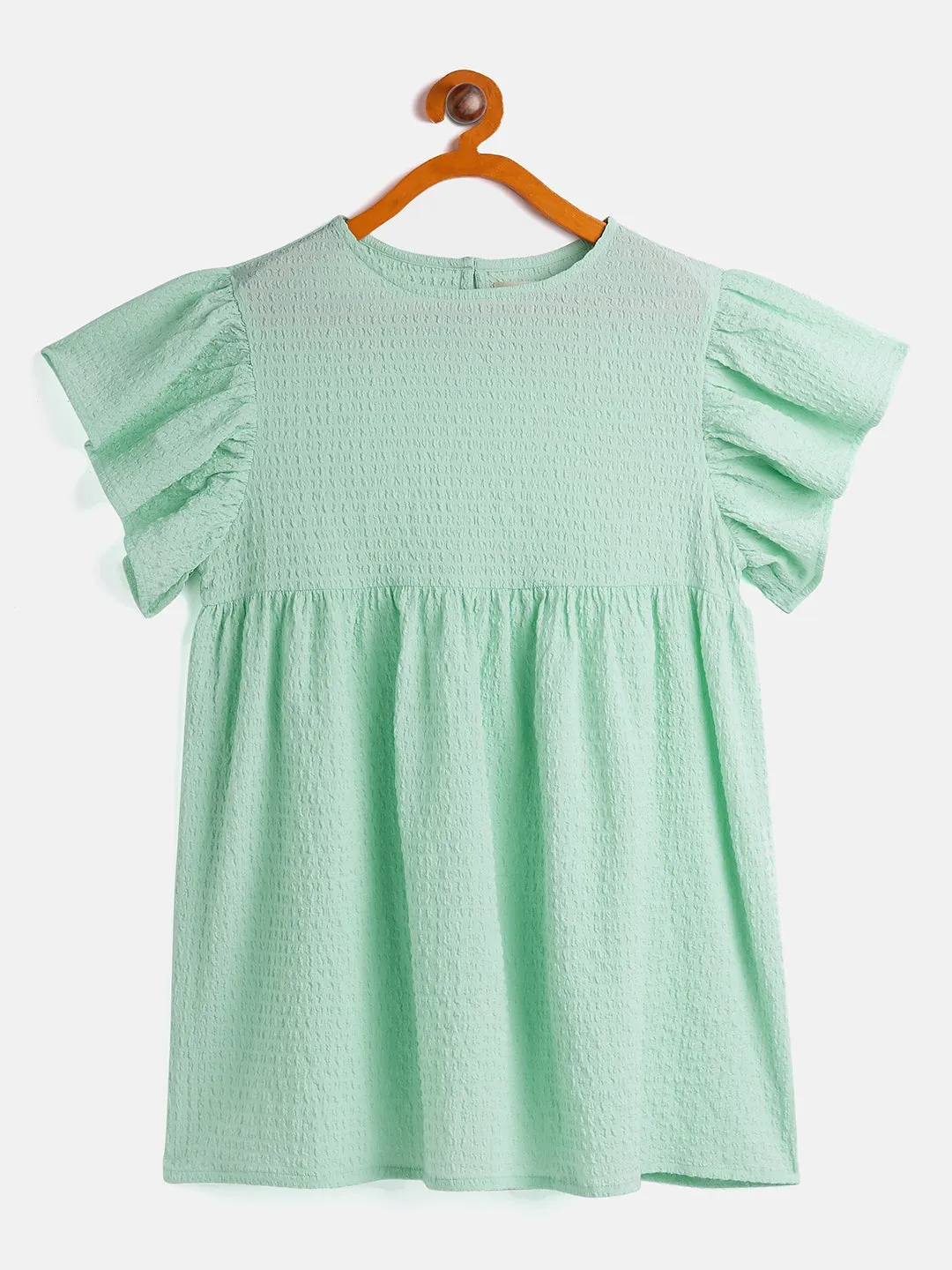 Girls Green Seer Sucker Boxy Dress