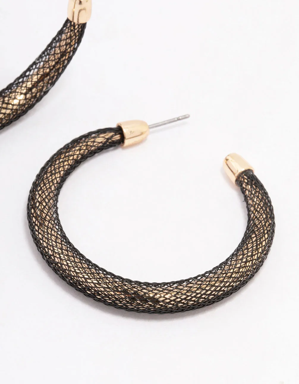 Gold & Black Mesh Bold Hoop Earrings