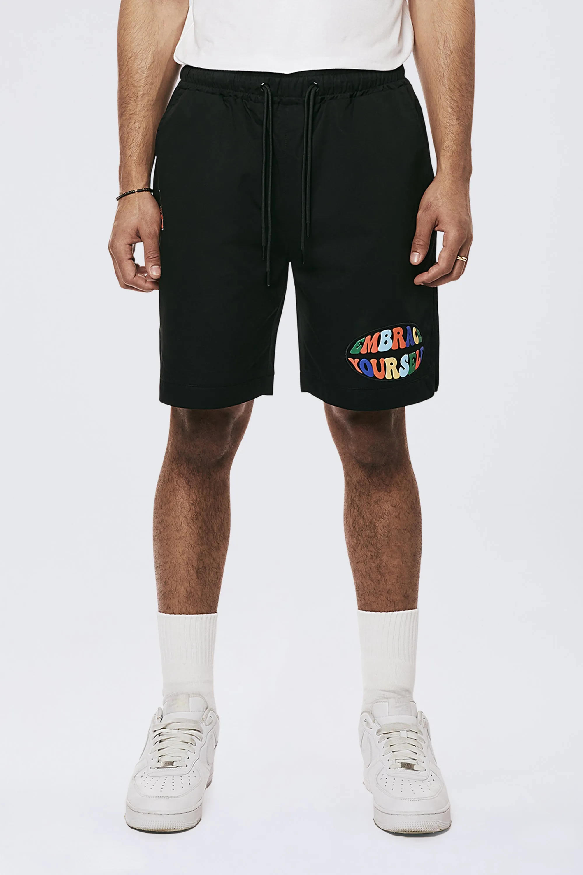 Graphic Heavy Textured Twill Shorts - Black