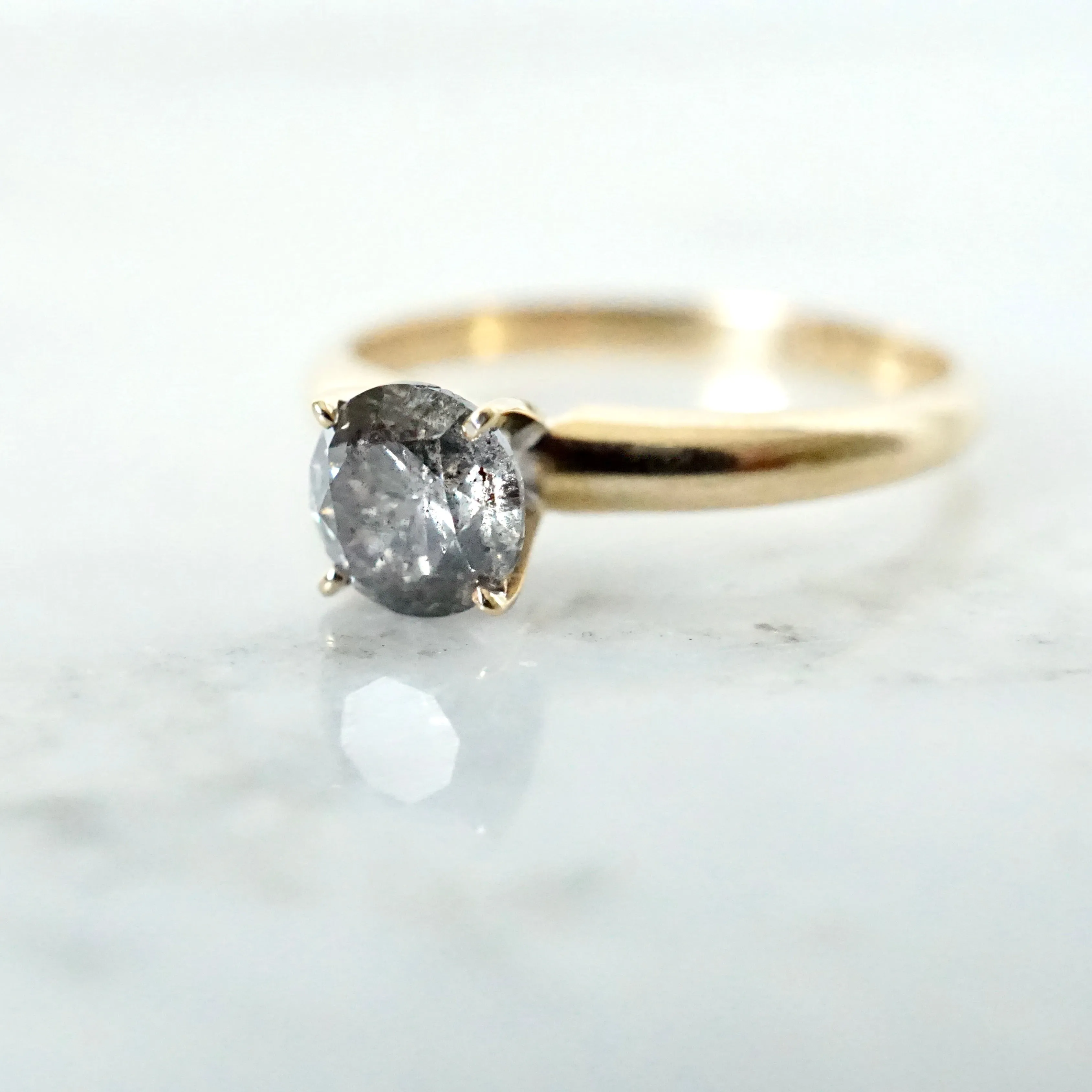 Grey Salt and Pepper Diamond Ring - Grey Diamond Tiffany Style Engagement Ring