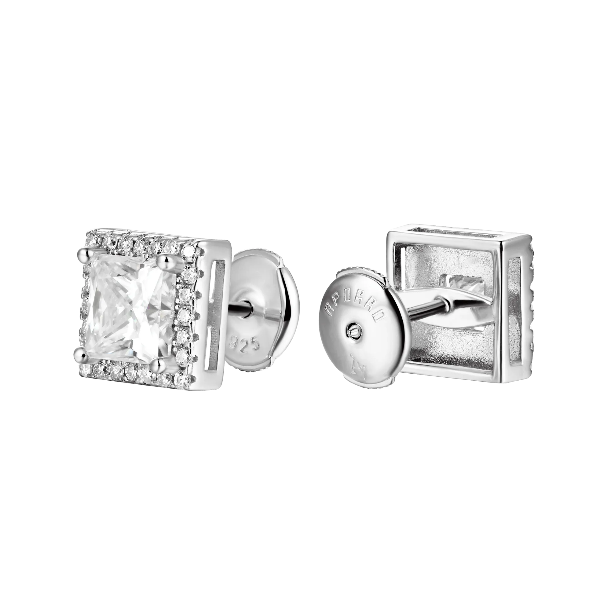 Halo Princess Cut Stud Earring