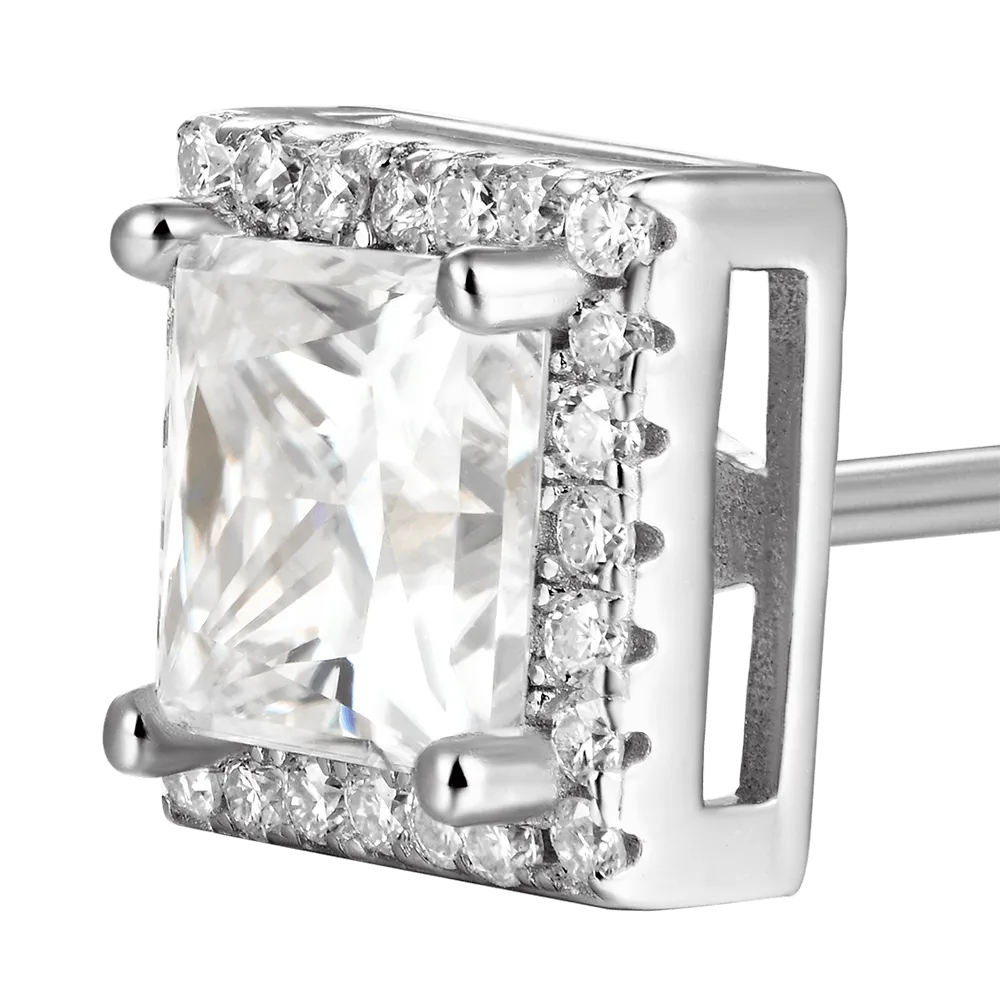 Halo Princess Cut Stud Earring