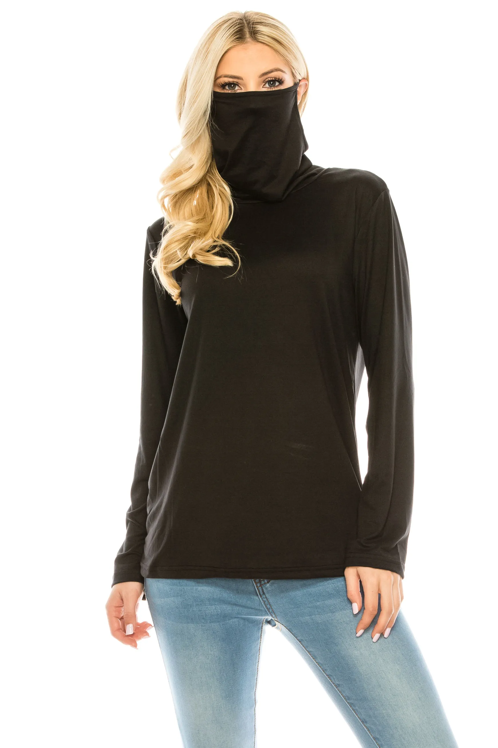 Haute Edition Cowl Neck Tee with Built-In Mask