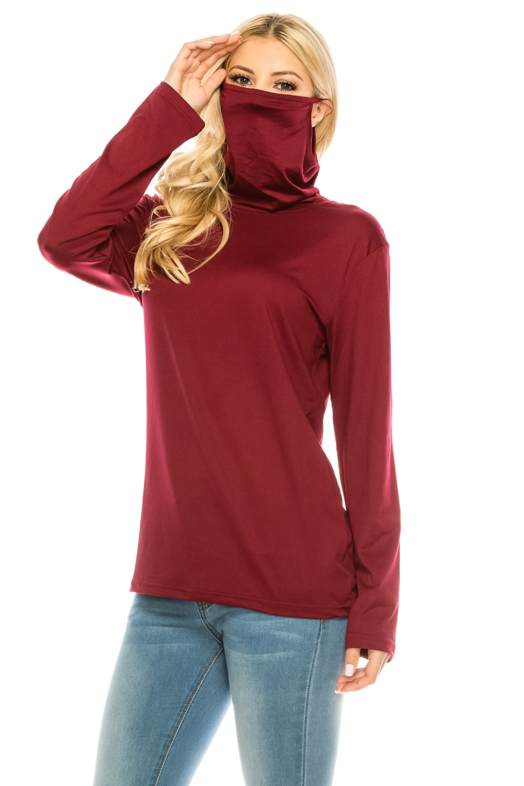 Haute Edition Cowl Neck Tee with Built-In Mask