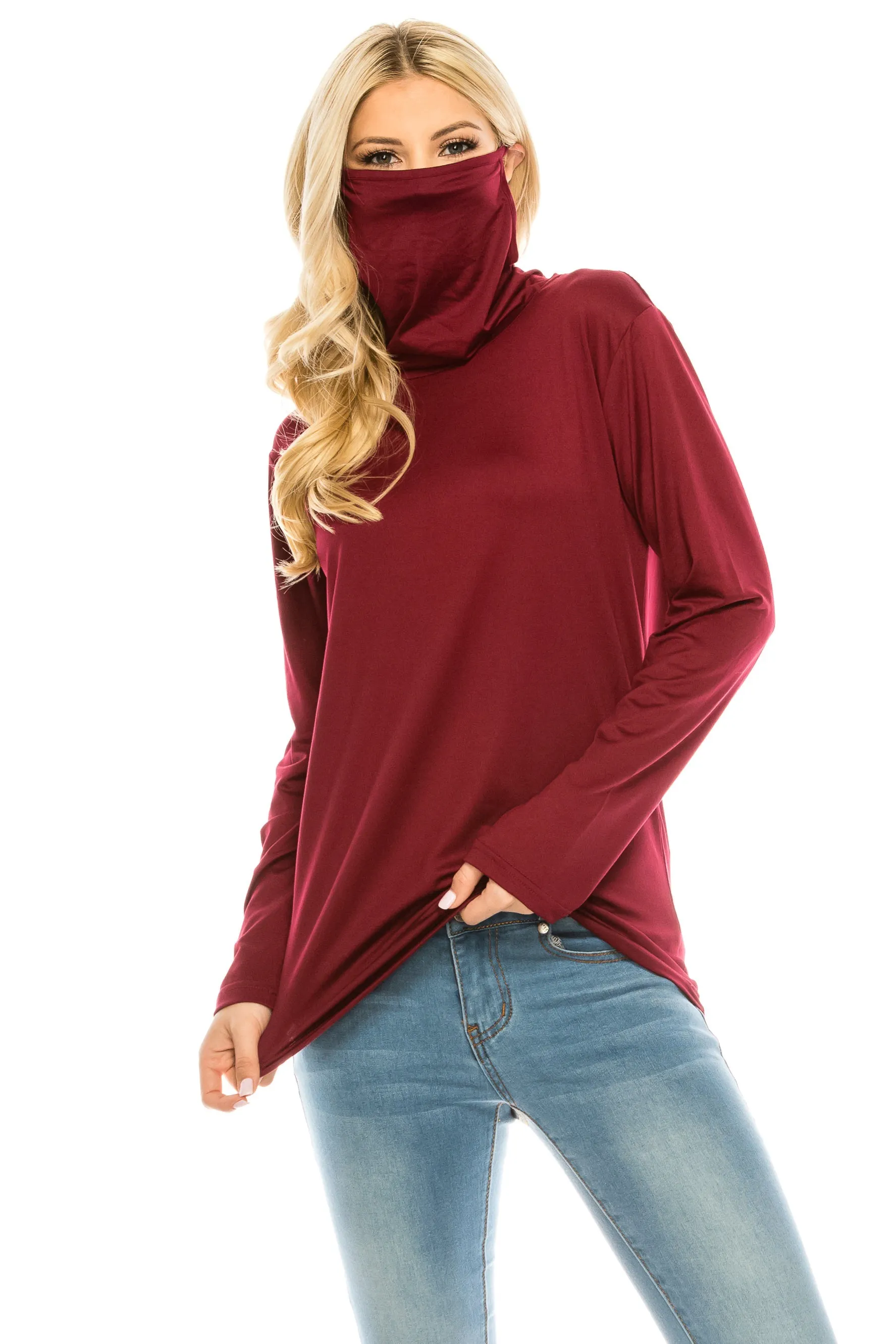 Haute Edition Cowl Neck Tee with Built-In Mask