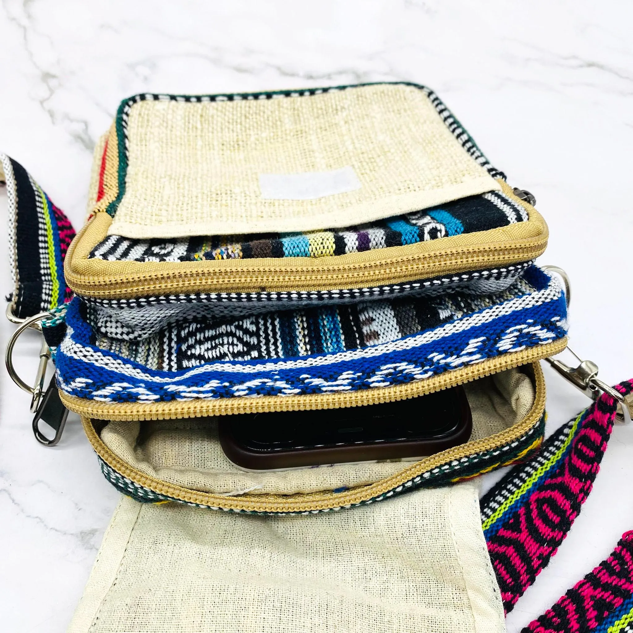 Hemp Cross Body Bag, Handmade Cotton Side Bag, Vegan Mini Passport Bag, Travel Cute Purse, Hippie Shoulder Bag, Eco Friendly Purse