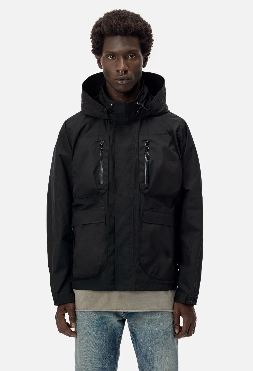 High Shrunk Nylon Parachute Jacket / Black