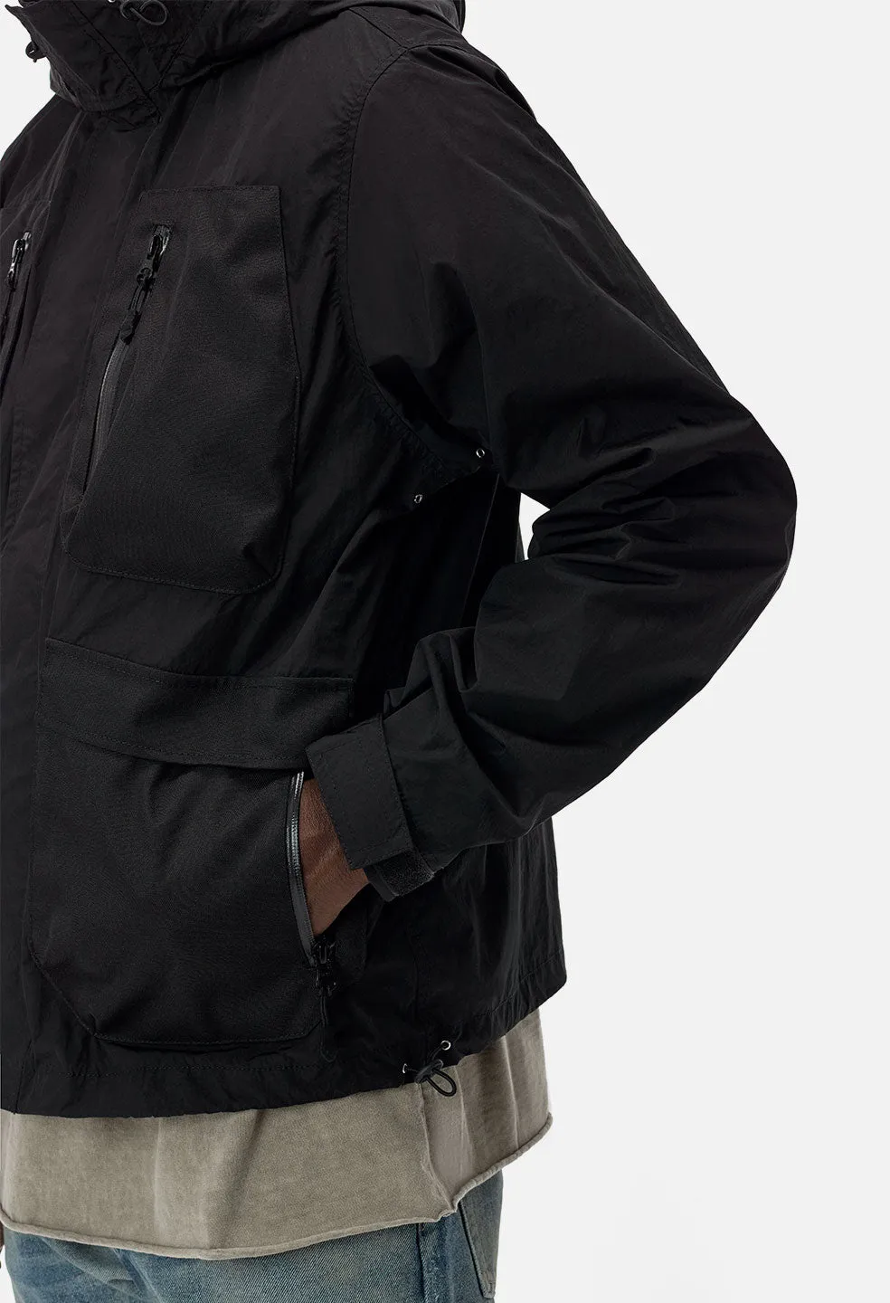 High Shrunk Nylon Parachute Jacket / Black